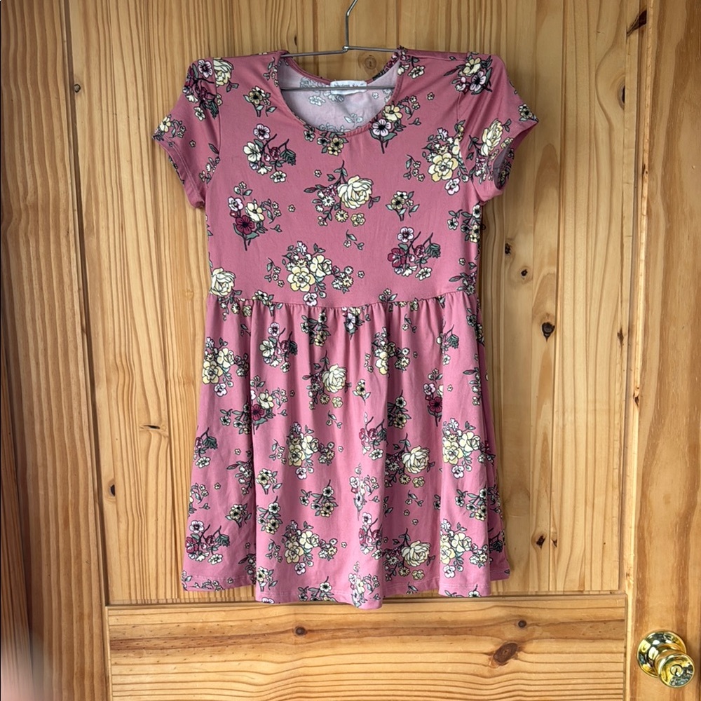 Beautees Pink Sundress with Crew Neck and Short Sleeves